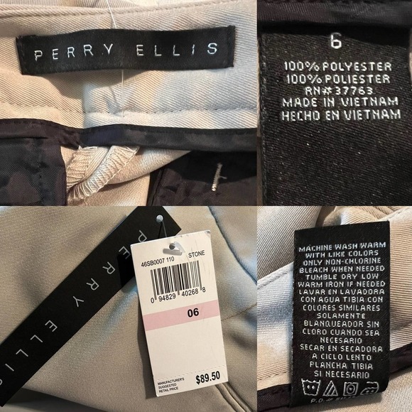 Perry Ellis Ivory-Stone Flat Front Career Slacks SZ 6 NWT - Picture 8 of 8